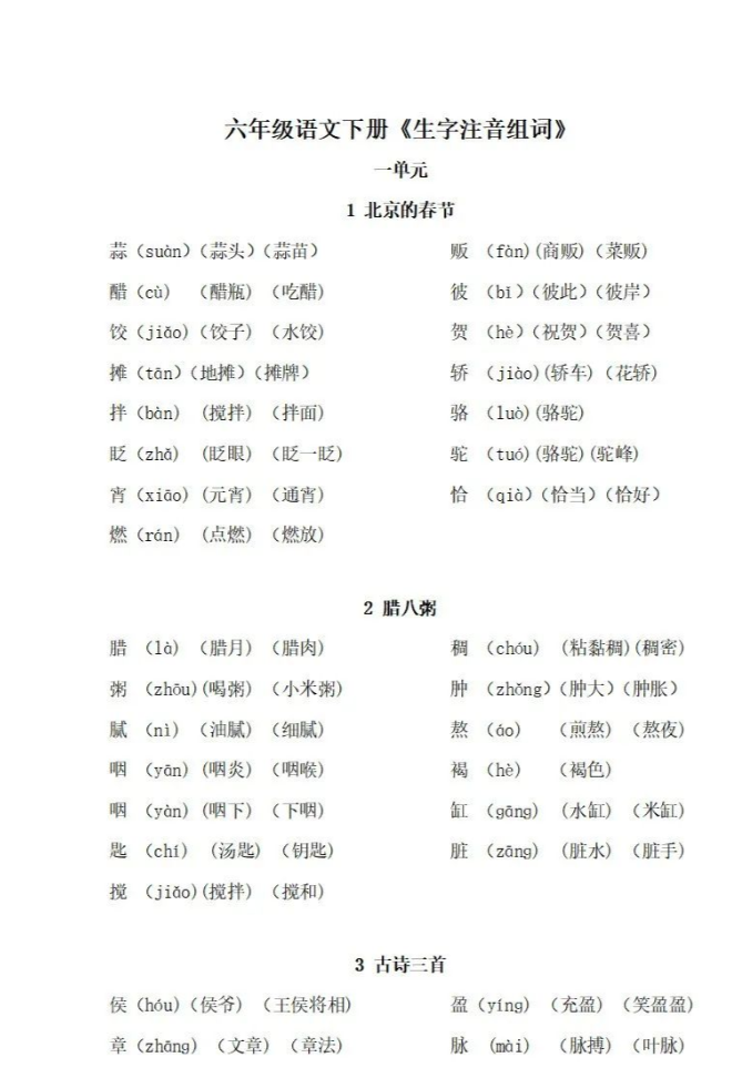 六年级下册生字手册-学库网络