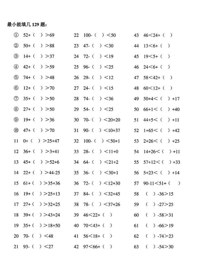 图片[3]-100以内最大填几最小填几专项练习（常考题型）-学库网络