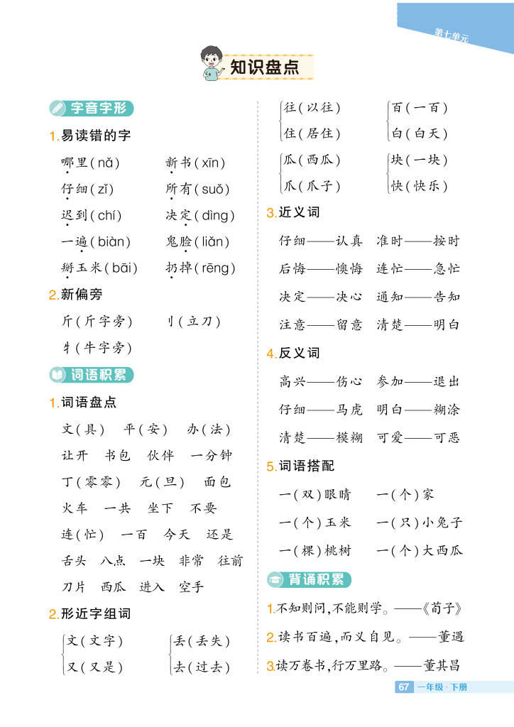 图片[3]-一年级下册语文1-8单元知识盘点（共8页）-学库教育
