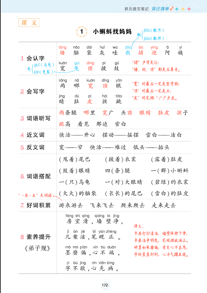 二年级上册语文状元笔记背记清单-学库网络