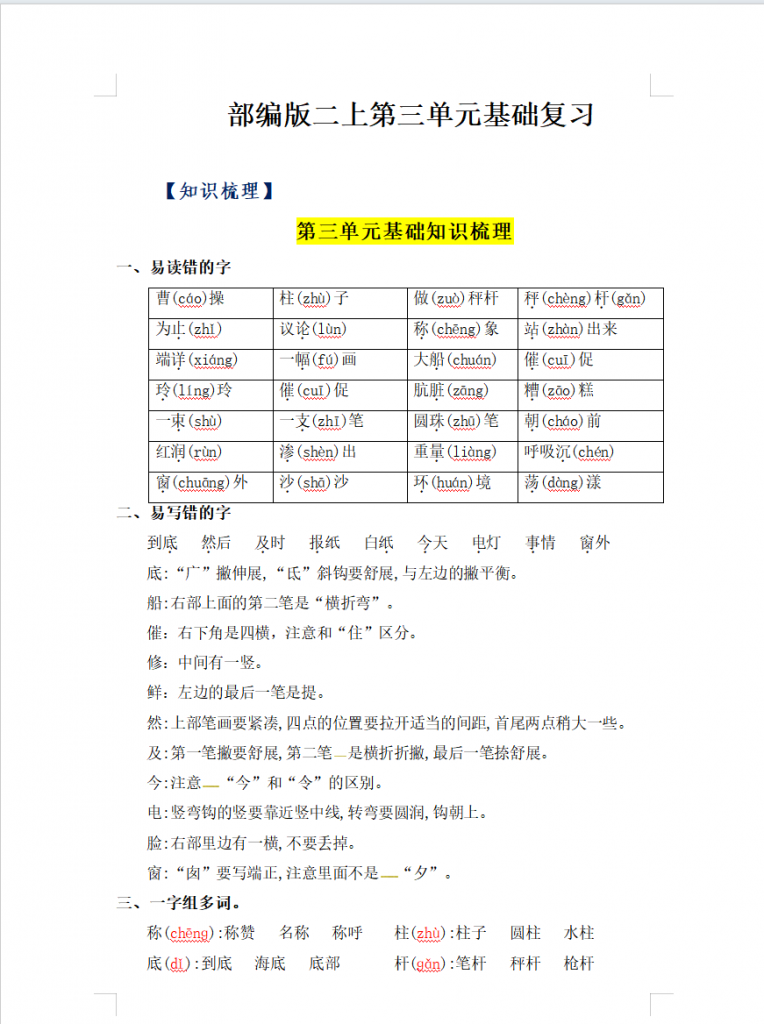 图片[6]-精品单元热点难点二年级语文上册单元知识点盘点部编人教版(8)份）-学库网络