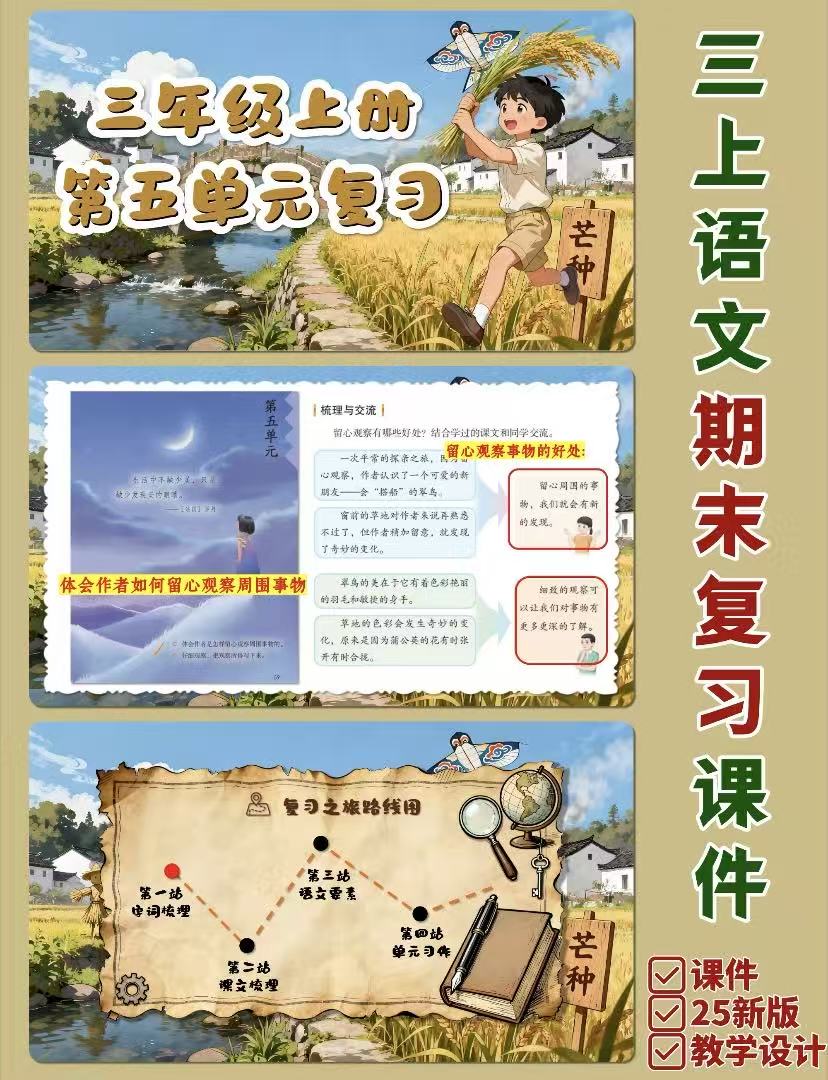 图片[3]-【Ai赋能】25秋新版三年级上册语文期末复习1-8单元复习课件含配套教学设计-学库教育