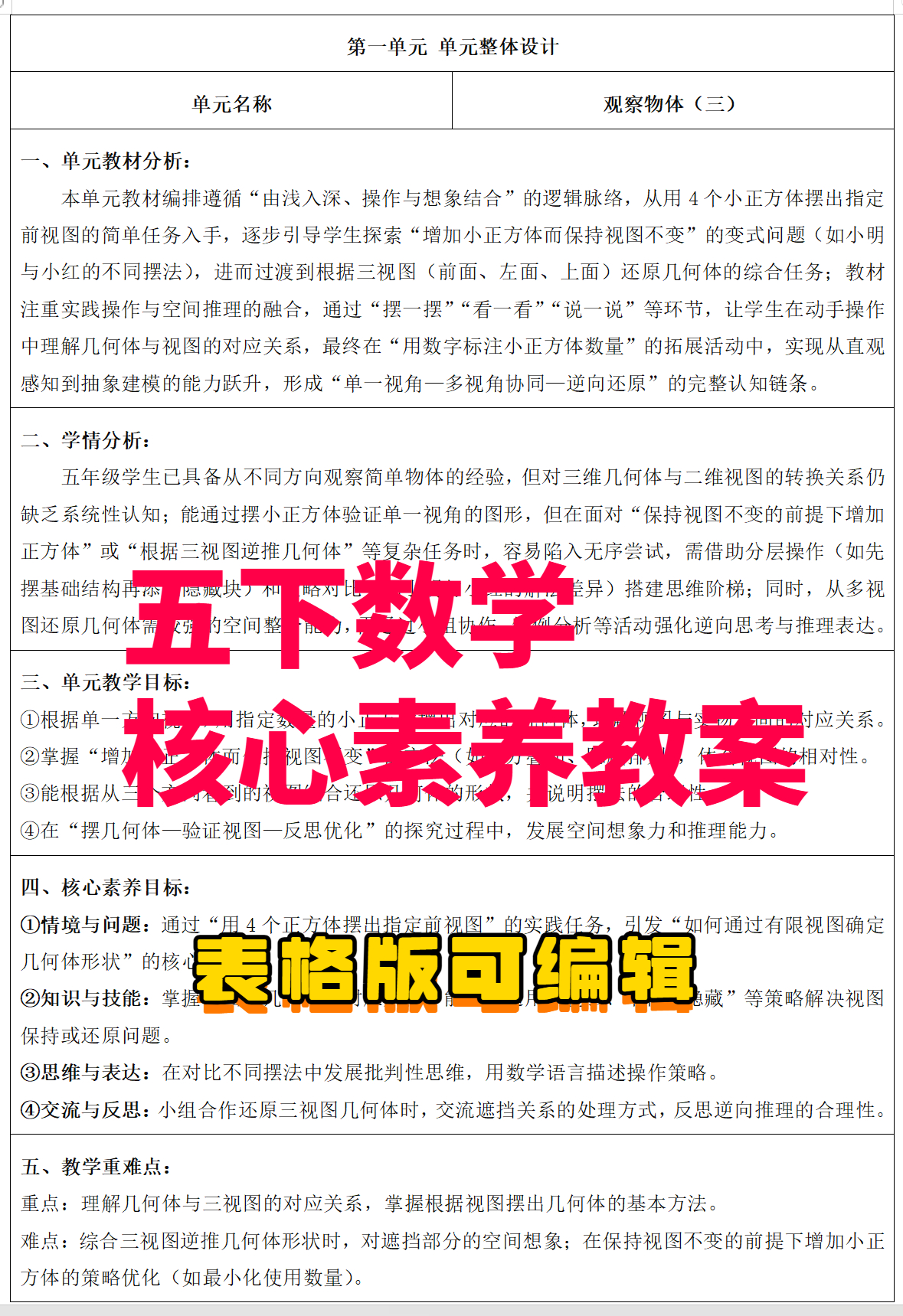 图片[2]-2026人教版数学五年级下册核心素养教案（表格版全一册）纯教案无课件-学库教育