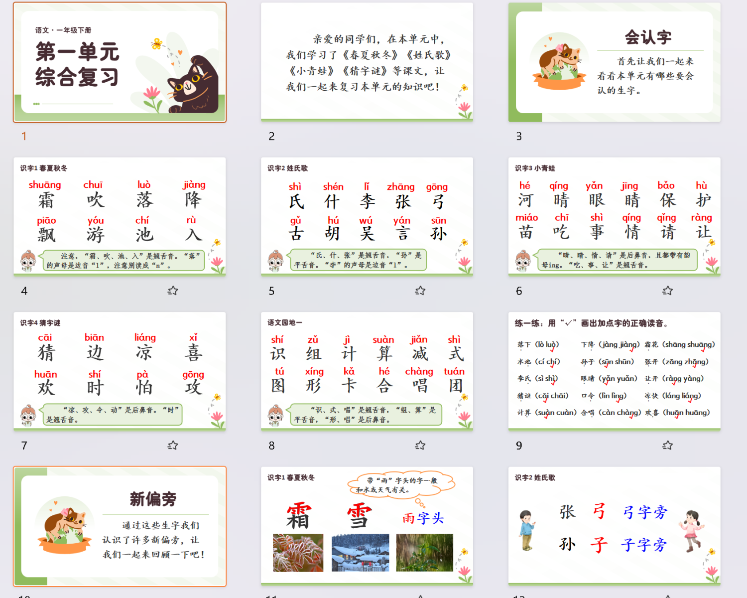 26春一年级下册语文期中复习课件【1-4单元】-学库教育