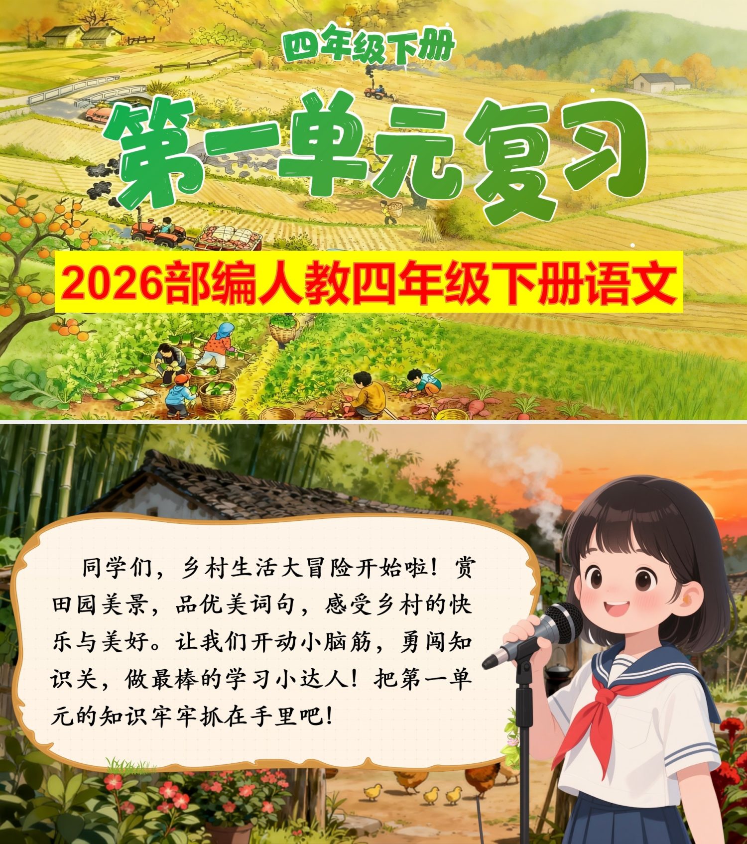 【AI融合】26部编人教四年级下册语文1-8单元期末复习课件（含教案）-学库教育