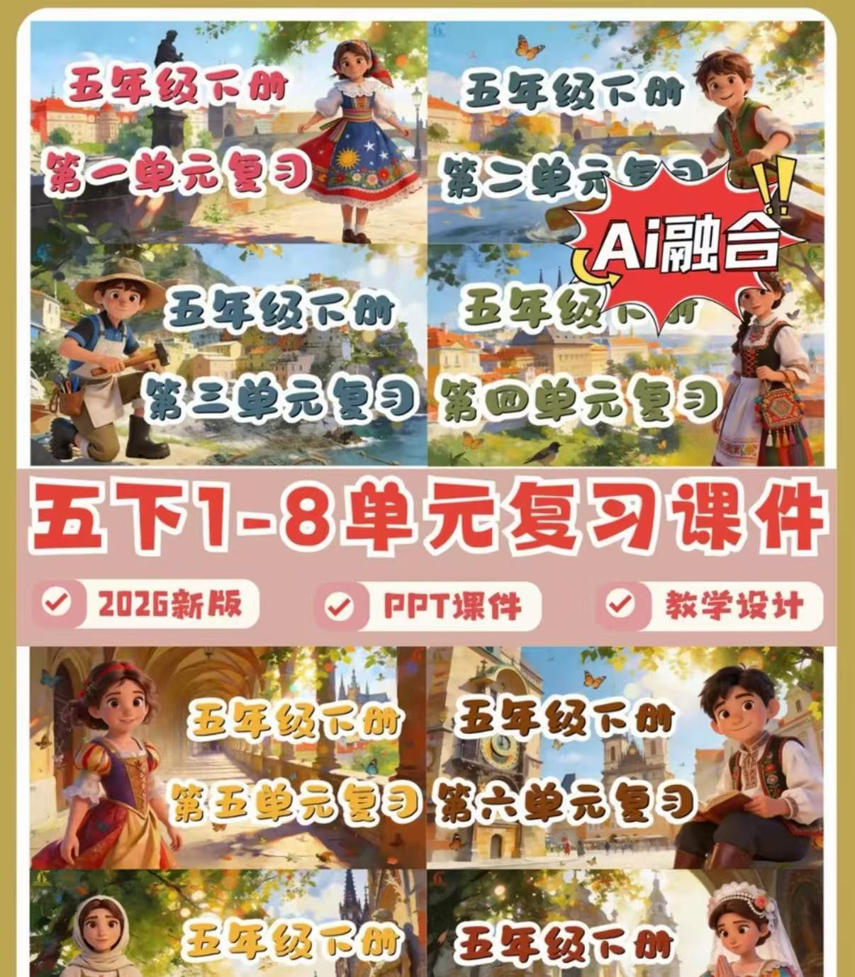 26五年级下册语文期末复习课件（含复习教案）【AI融合版】-学库教育