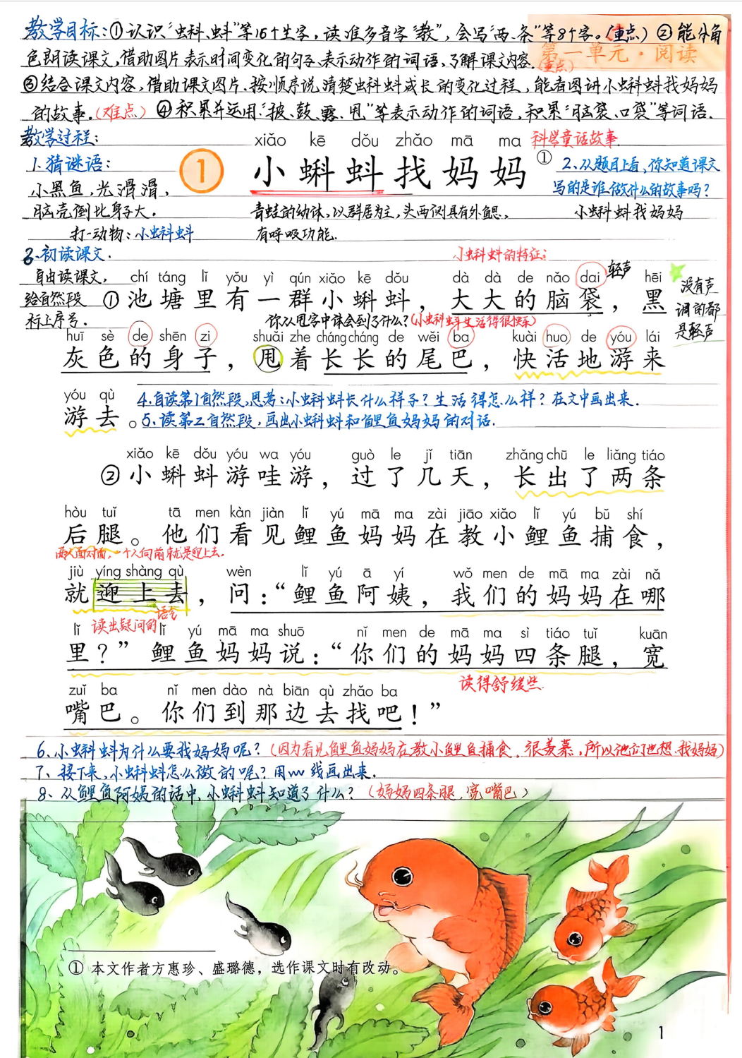 二年级上册语文课堂笔记第一单元（老师手写版）-学库教育