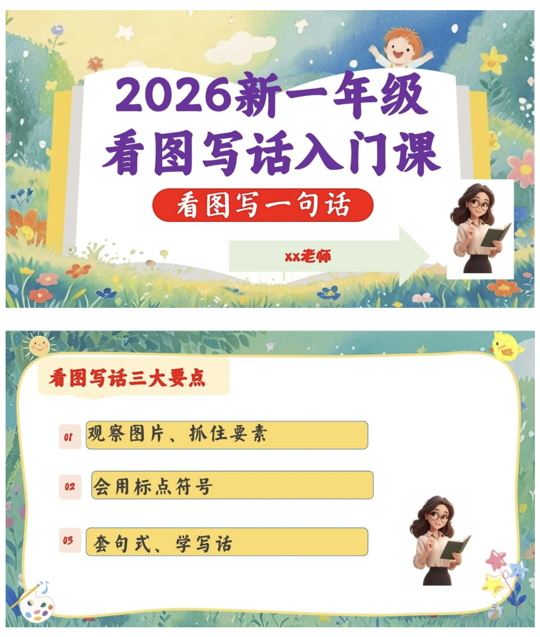 2026一年级上册语文看图写话入门课件PPT《看图写一句话》含教案-学库教育